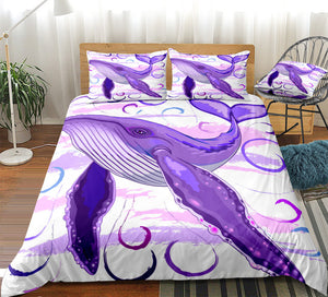 3D Purple Whale Bedding Set - Beddingify