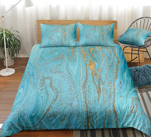 Gold Blue Liquid Marble Bedding Set - Beddingify