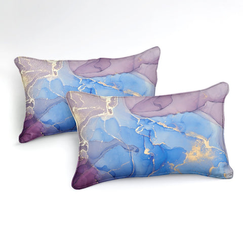 Image of Gold Blue Purple Marble Bedding Set - Beddingify