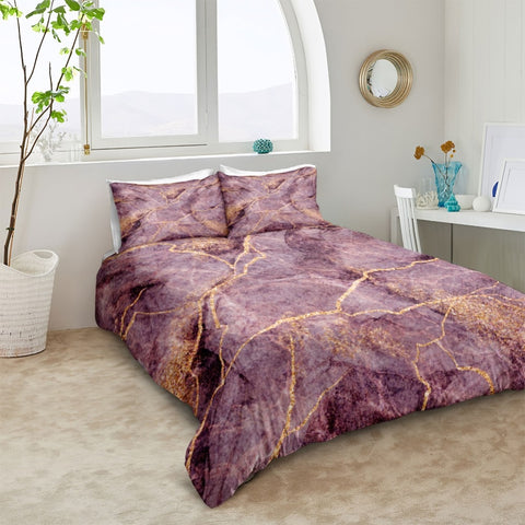 Image of Purple Red Marble Bedding Set - Beddingify