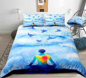 Blue Abstract Yoga Bedding Set - Beddingify