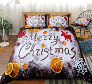 Snowflakes Fruits and Reindeer Christmas Bedding Set - Beddingify