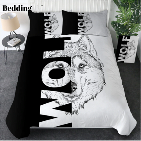 Image of Wolf Set Letters Cool Black White Bedding Set - Beddingify