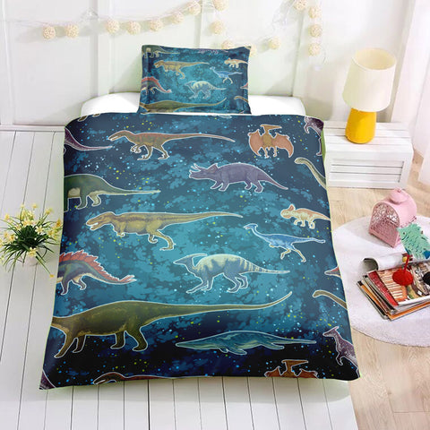 Image of Blue Dinosaur Themed Bedding Set - Beddingify