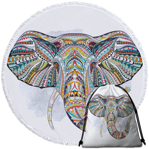 Image of Designed Elephant Head Round Beach Towel Set - Beddingify