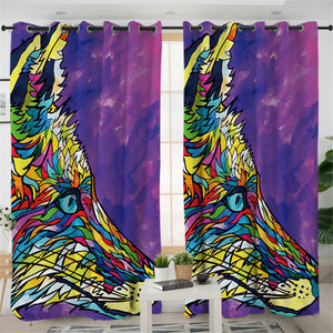 Color Glass Motif Wolf 2 Panel Curtains
