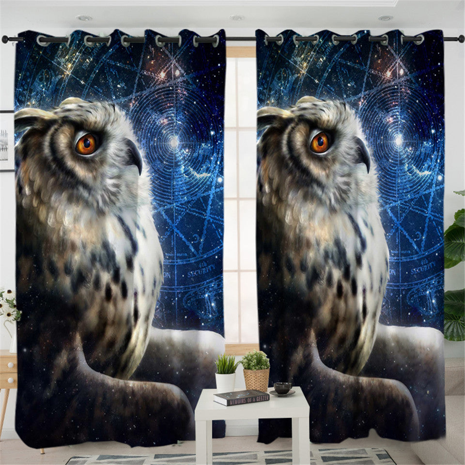 3D Owl Galaxy 2 Panel Curtains