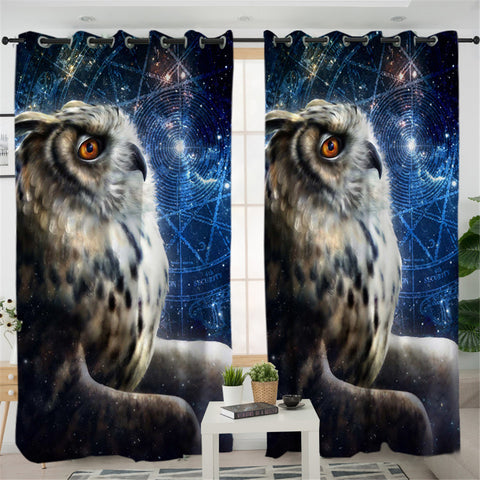 Image of 3D Owl Galaxy 2 Panel Curtains