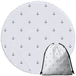 Anchor Patterns White Round Beach Towel Set - Beddingify