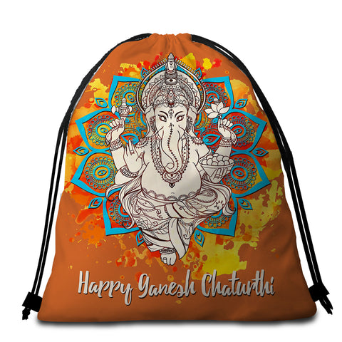 Image of Happy Ganesh Chaturthi Round Beach Towel Set - Beddingify
