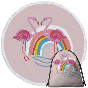 Rainbow Flamingos Round Beach Towel Set - Beddingify