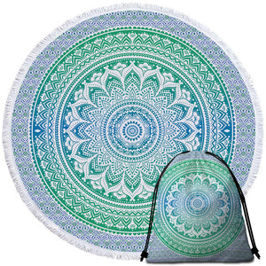 Mandala Wheel Greenish Round Beach Towel Set - Beddingify