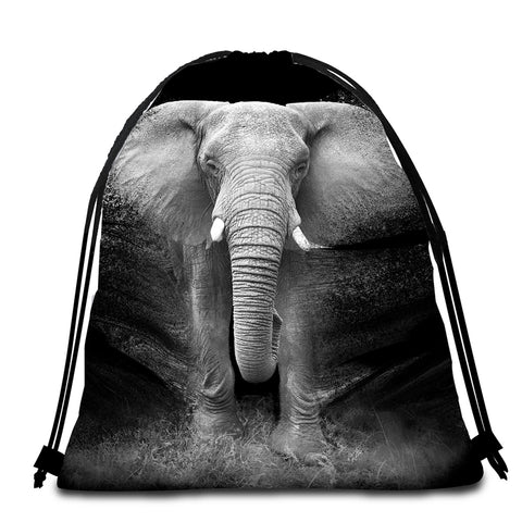 Image of B&W Fading Elephant Round Beach Towel Set