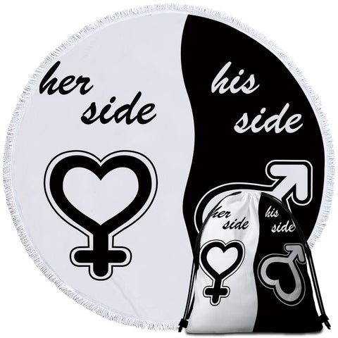 Image of His Side Her Side Round Beach Towel Set - Beddingify