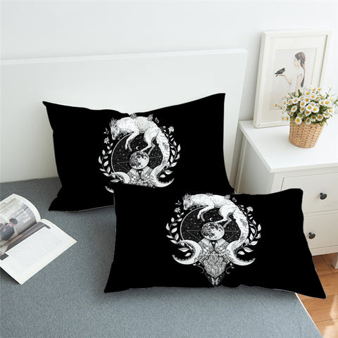 Image of Ethereal Fox Cosmic B&W Pillowcase