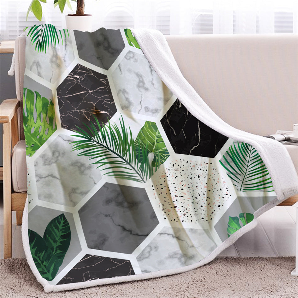 Palm Leaves Geometric Sherpa Fleece Blanket - Beddingify