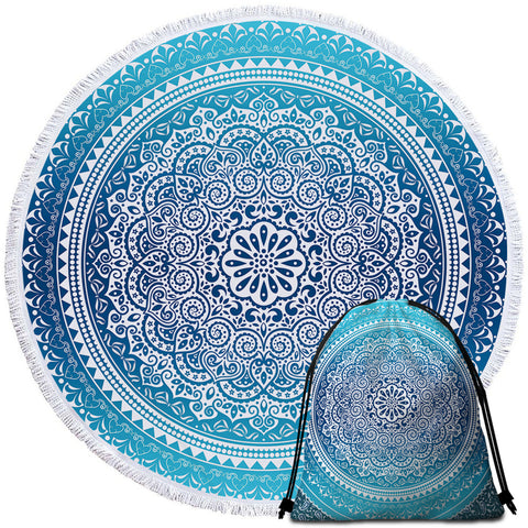 Image of White Mandala Wheel Round Beach Towel Set - Beddingify
