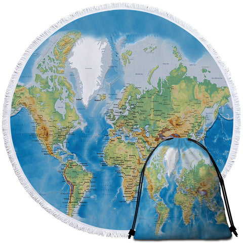 Image of World's Map Round Beach Towel Set - Beddingify