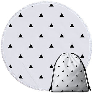 Black Triangle Pattern White Round Beach Towel Set - Beddingify