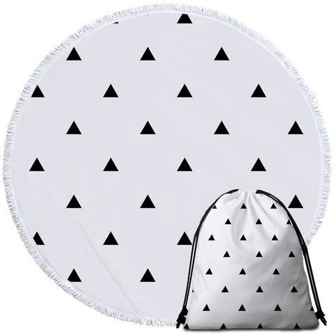 Image of Black Triangle Pattern White Round Beach Towel Set - Beddingify
