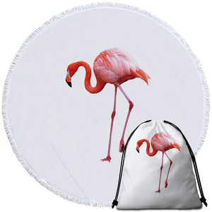 Flamingo White Round Beach Towel Set - Beddingify