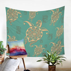 Gold Line Turtle Jade Tapestry - Beddingify