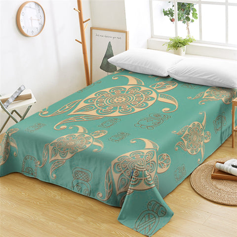 Image of Golden Line Turtle Jade Flat Sheet - Beddingify