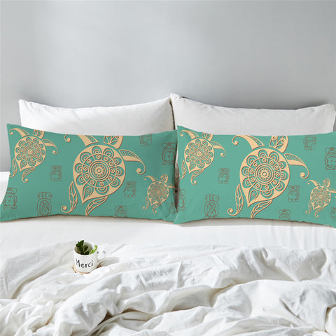 Image of Golden Stylized Turtle Jade Pillowcase