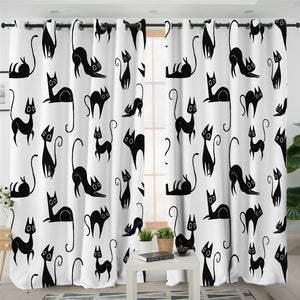 Black Cats 2 Panel Curtains