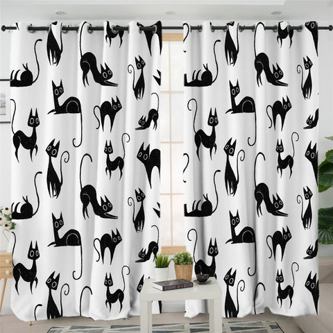 Image of Black Cats 2 Panel Curtains