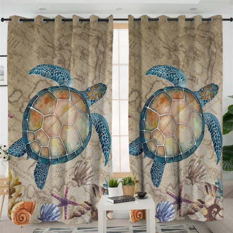 Image of Seabed Turtle 2 Panel Curtains