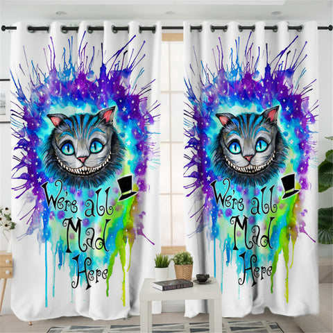 Image of We All Mad Here Cat 2 Panel Curtains