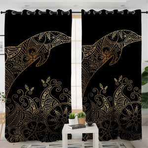 Gold Boho Dolphin Themed 2 Panel Curtains