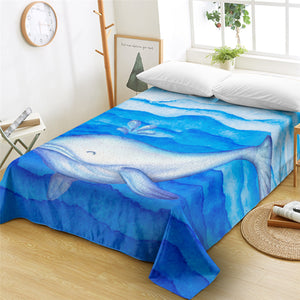 White Whale BLue Flat Sheet - Beddingify