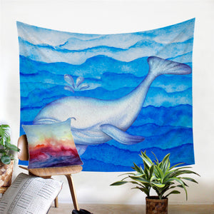 White Whale Blue Tapestry - Beddingify
