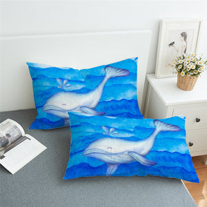 White Whale Blue Pillowcase