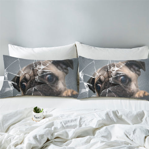 Image of 3D Pug Broken Glass Pillowcase