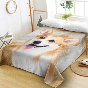 3D Corgi Furry Flat Sheet - Beddingify