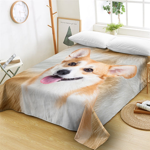 Image of 3D Corgi Furry Flat Sheet - Beddingify
