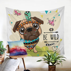 Be Wild Tribal Pug Tapestry - Beddingify