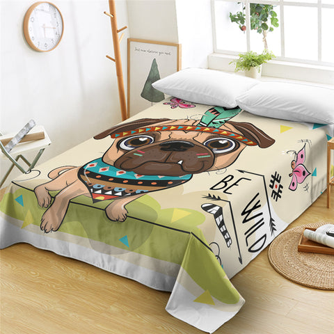 Image of Cute Tribal Pug Flat Sheet - Beddingify
