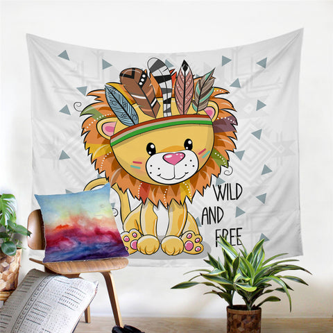 Image of Cute Tribal Lion Tapestry - Beddingify