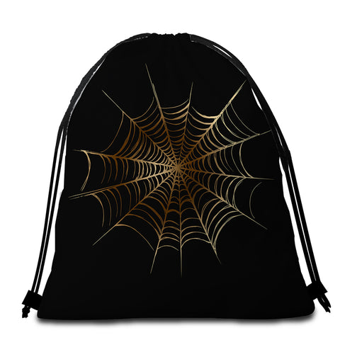 Image of Spider Web Black Round Beach Towel Set - Beddingify