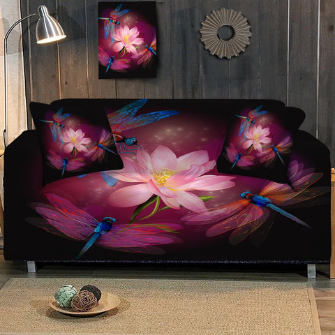 Image of Dragonflies and Lotus Sofa Cover - Beddingify