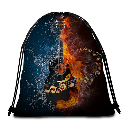 Image of Contrast Black Rock Guitar Round Beach Towel Set - Beddingify