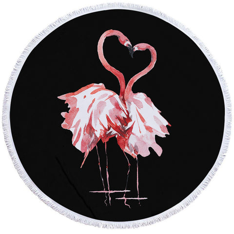 Image of Flamingo Couple Black Round Beach Towel Set - Beddingify