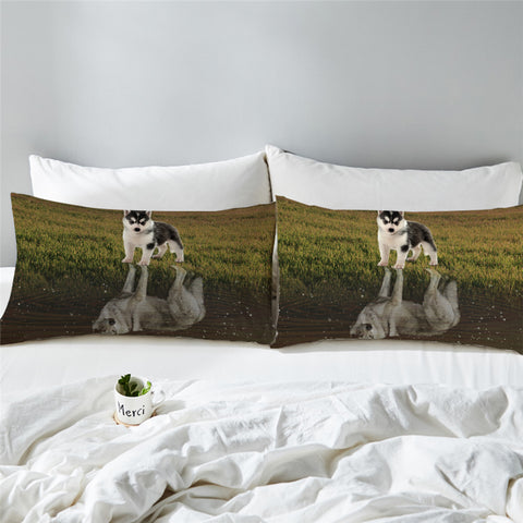 Image of Baby Husky Reflection Pillowcase