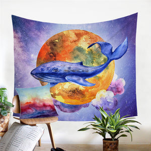 Planetary BLue Whale Tapestry - Beddingify