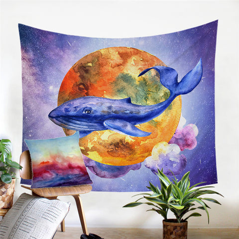 Image of Planetary BLue Whale Tapestry - Beddingify