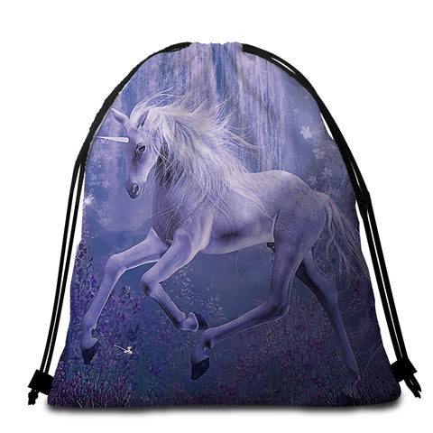 Image of 3D Purplish Unicorn Round Beach Towel Set - Beddingify